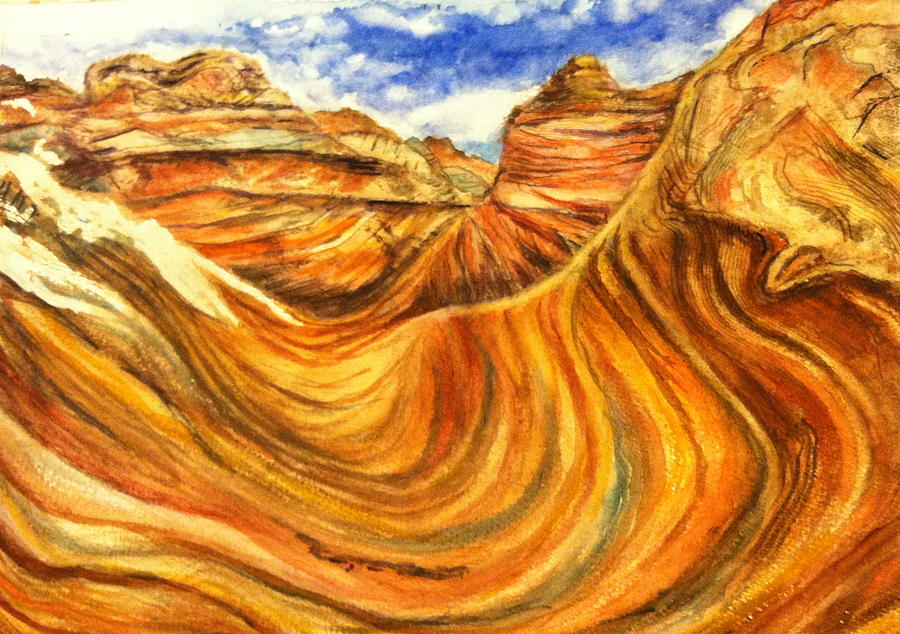 900x634 The Wave Utah Painting By Carol Warner - Utah Painting