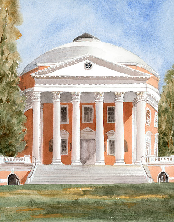 570x725 Uva Rotunda Giclee Print University Of Virginia Print - Uva Rotunda Painting