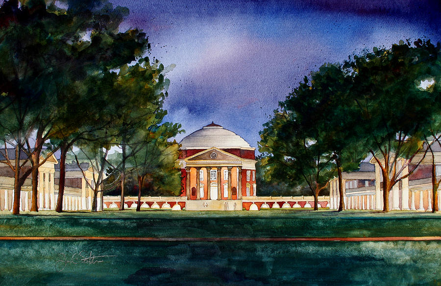 900x584 Jeffersons Lawn University Of Virginia Painting By Jim Smither - Uva Rotunda Painting
