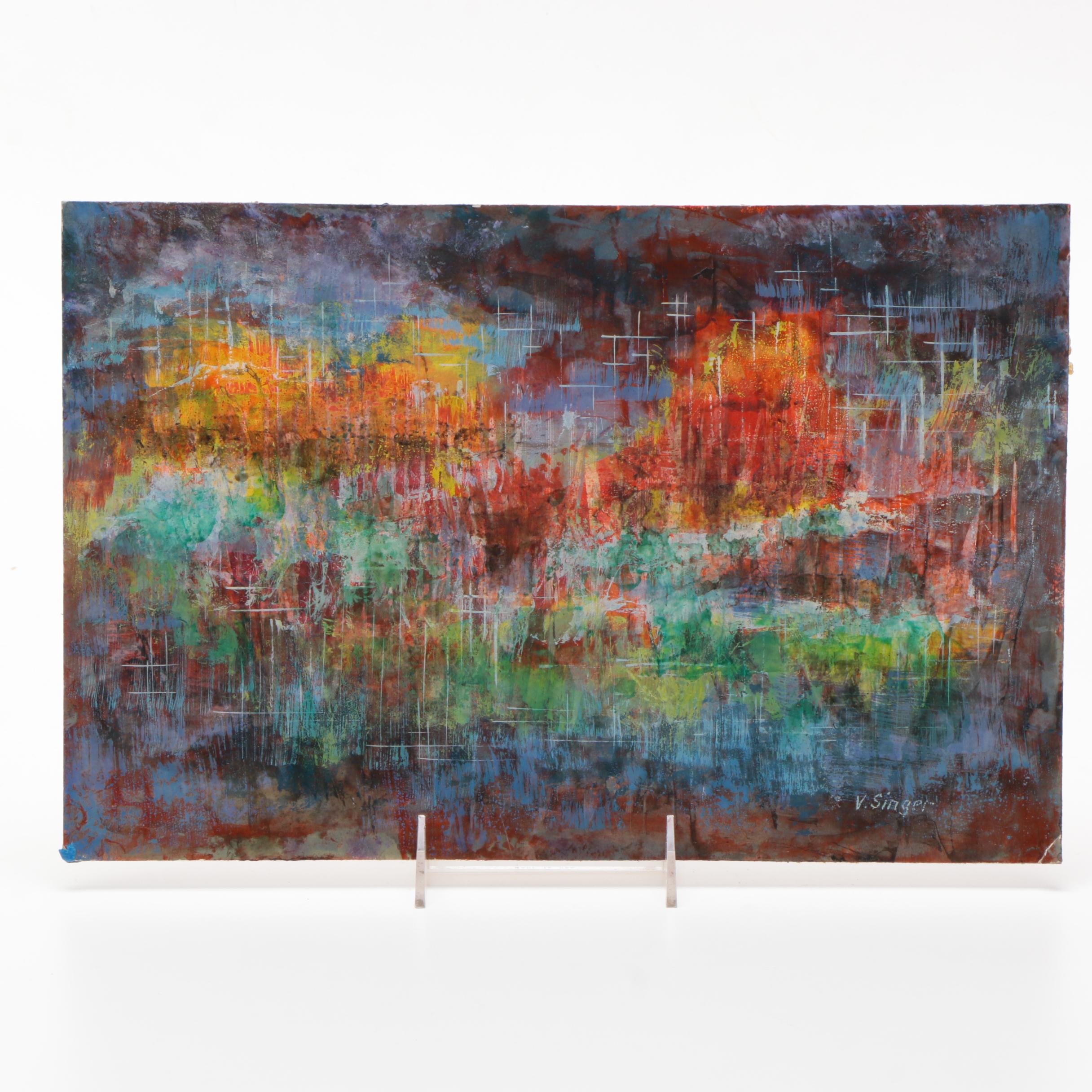 2432x2432 Original Abstract Acrylic Painting On Board Signed V. Singer Ebth - V Singer Painting