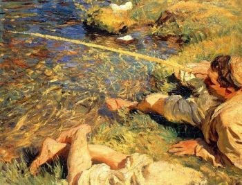 350x267 Val D'Aosta, Man Fishing - V Singer Painting