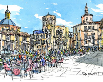 340x270 Valencia Spain Travel Poster Art Print Of An Original - Valencia Painting
