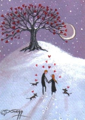 280x396 The Sweetheart Tree An Aceo Valentine Painting By Deborah Gregg - Valentine Painting