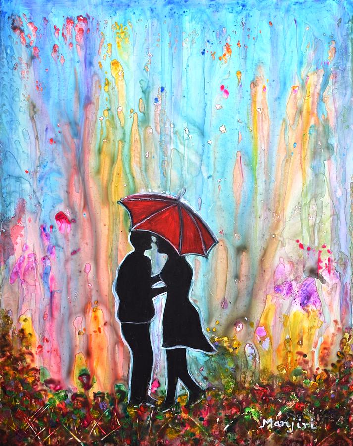 713x900 Couple On A Rainy Date Romantic Painting For Valentine Painting By - Valentine Painting