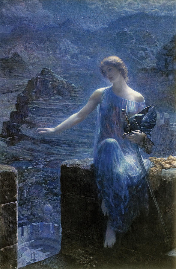 587x900 Valkyries Vigil Painting By Edward Robert Hughes - Valkyrie Painting