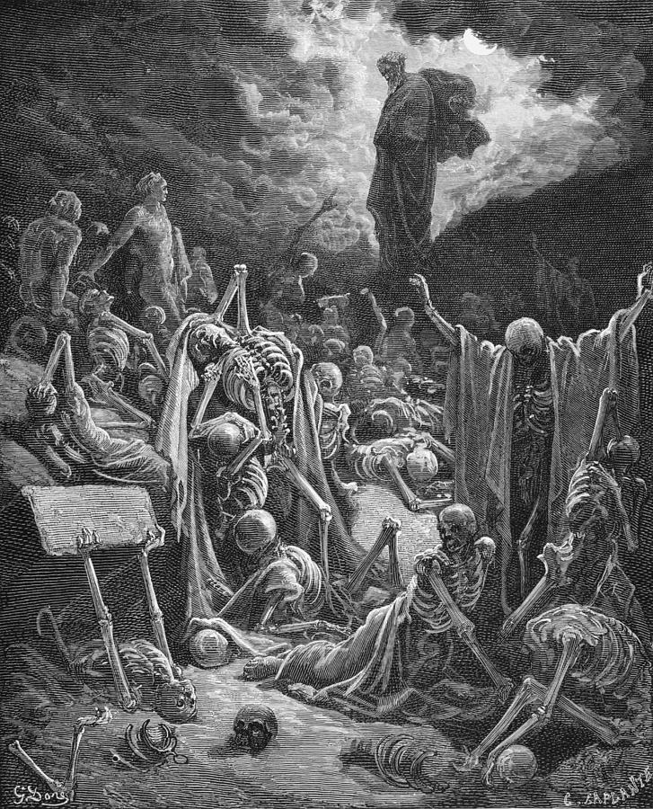727x900 The Vision Of The Valley Of Dry Bones Painting By Gustave Dore - Valley Of Death Painting