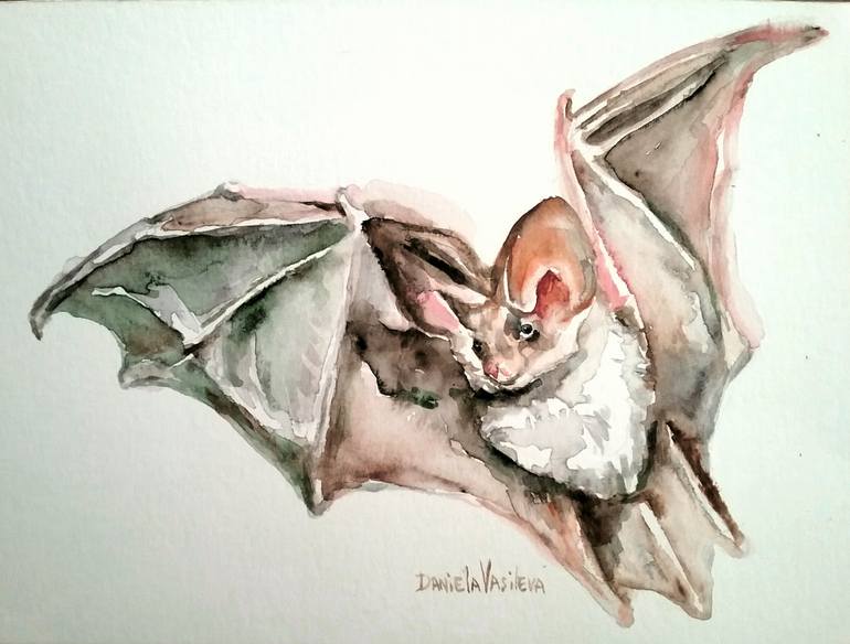 770x584 Saatchi Art Flying Bat Painting By Daniela Vasileva - Vampire Bat Painting