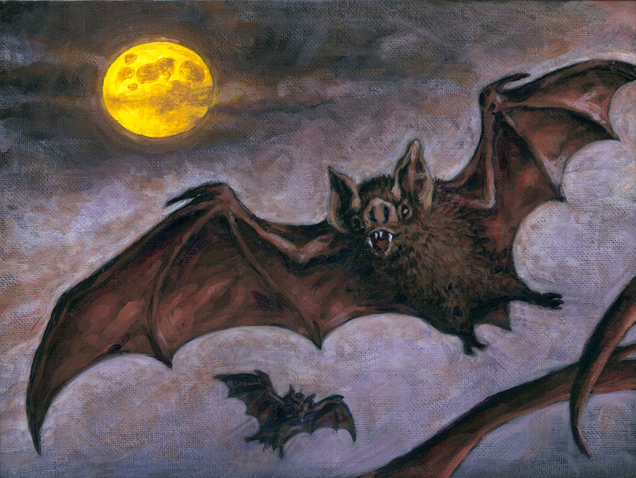 900x676 Vampire Bats And Moon By Jerryhubbard - Vampire Bat Painting