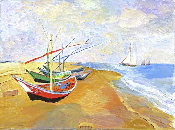 600x446 Boats On The Beach At Saintes Maries After Van Gogh Painting By - Van Gogh Beach Painting