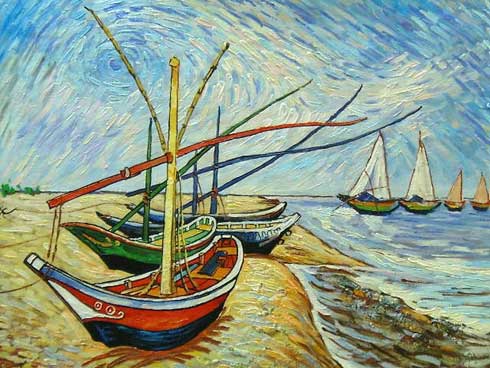 490x368 Fishing Boats The Beach By Vincent Van Gogh Fishing Boats - Van Gogh Beach Painting