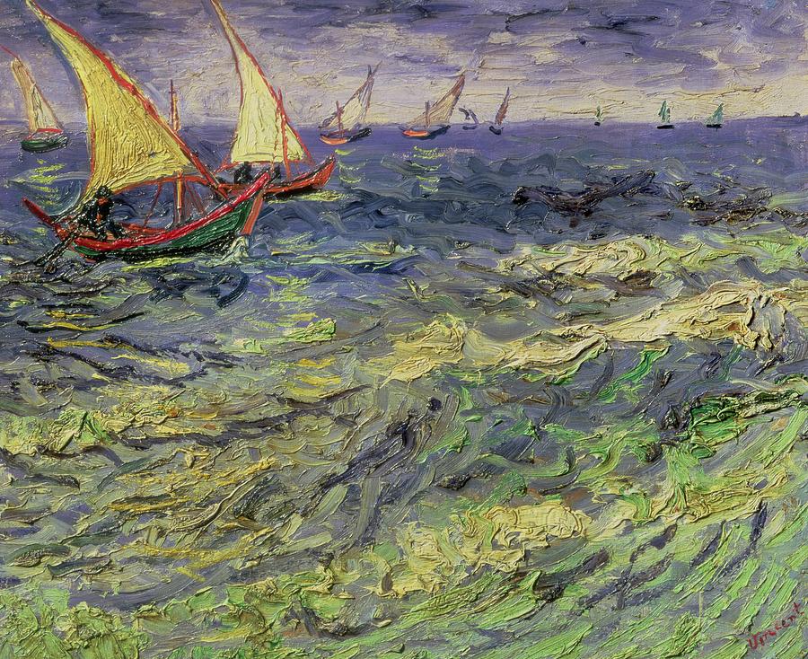 900x734 Seascape At Saintes Maries 1888 Painting By Vincent Van Gogh - Van Gogh Beach Painting