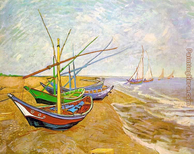 750x595 Vincent Van Gogh Fishing Boats On The Beach Painting Anysize 50 - Van Gogh Beach Painting
