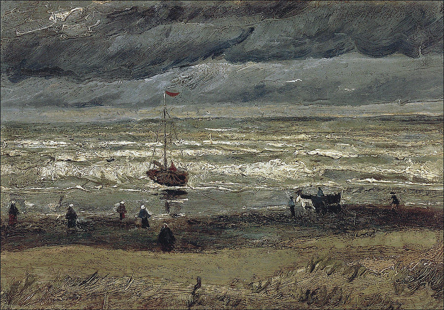 900x629 Beach At Scheveningen In Stormy Weather, 1882 Painting By Vincent - Van Gogh Beach Painting
