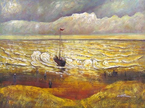 480x360 Beach With Figures And Sea With A Ship By Vincent Van Gogh - Van Gogh Beach Painting
