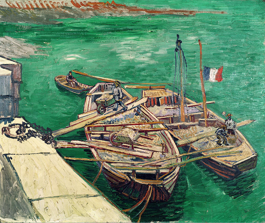 900x759 Landing Stage With Boats Painting By Vincent Van Gogh - Van Gogh Boat Painting