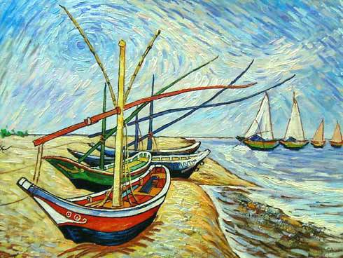 490x368 Van Gogh Boats Beach Sheet Featuring The Painting Landing Stage - Van Gogh Boat Painting