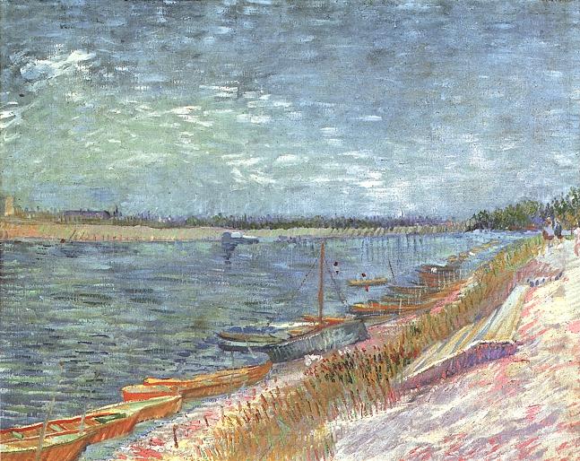 647x514 View Of A River With Rowing Boats Painting Vincent Van Gogh Oil - Van Gogh Boat Painting