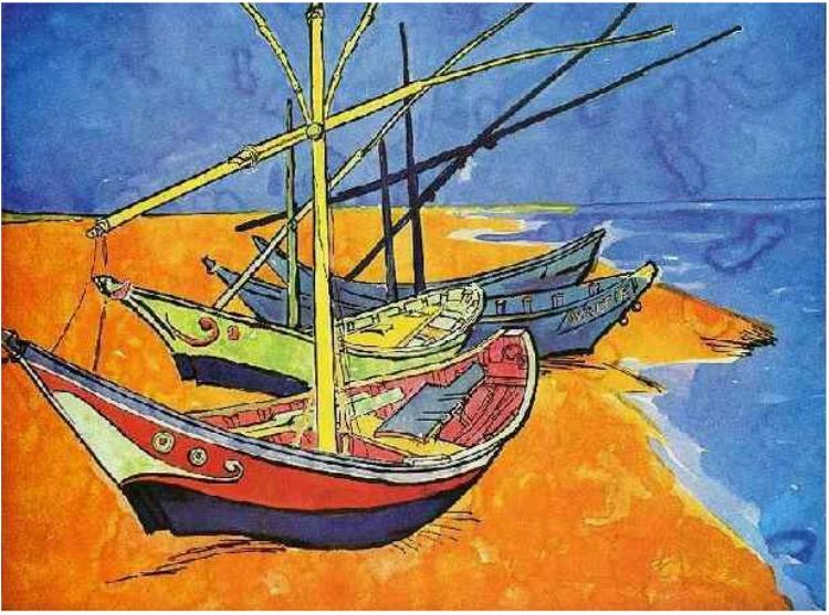 750x557 Boats On The Beach Of Saintes Maries By Vincent Van Gogh - Van Gogh Boat Painting