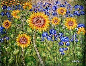 300x230 Van Gogh Sunflowers And Irises Field Repro 4, Hand Painted Oil - Van Gogh Field Painting