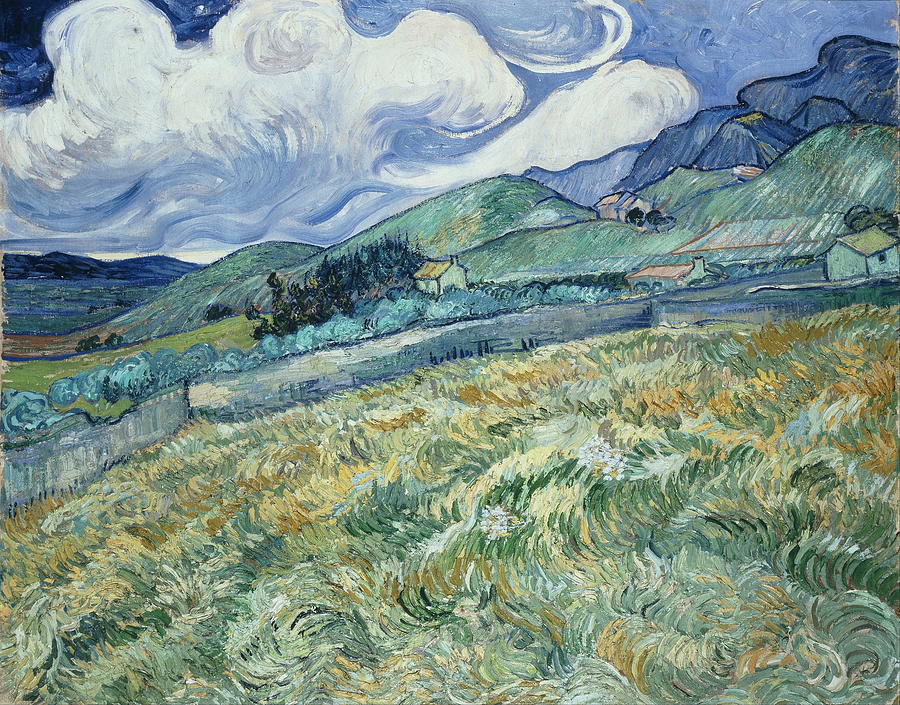 900x705 Wheat Field With Mountains In The Background, 1890 Painting By - Van Gogh Field Painting