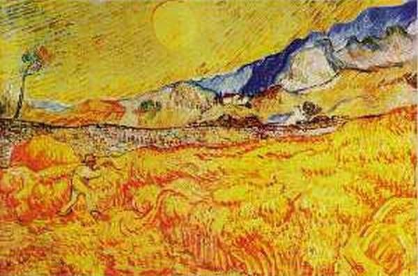 600x396 Wheat Field With A Reaper 1889 Xx Van Gogh Museum Amsterdam By - Van Gogh Field Painting
