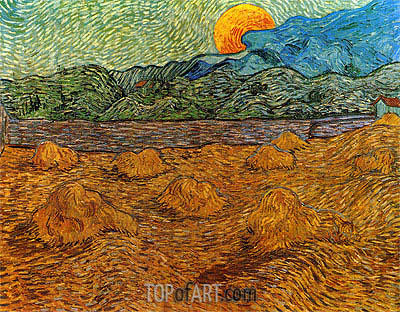 400x312 Landscape With Wheat Sheaves And Rising Moon Vincent Van Gogh - Van Gogh Moon Painting