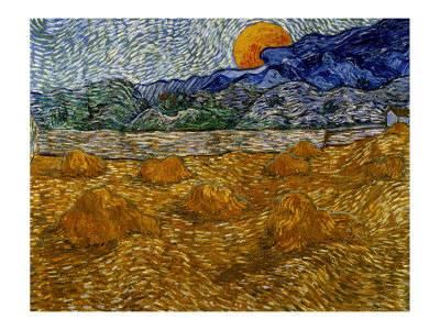 400x300 Landscape With Wheat Sheaves And Rising Moon Giclee Print By - Van Gogh Moon Painting
