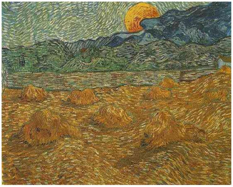 750x602 Evening Landscape With Rising Moon By Vincent Van Gogh - Van Gogh Moon Painting