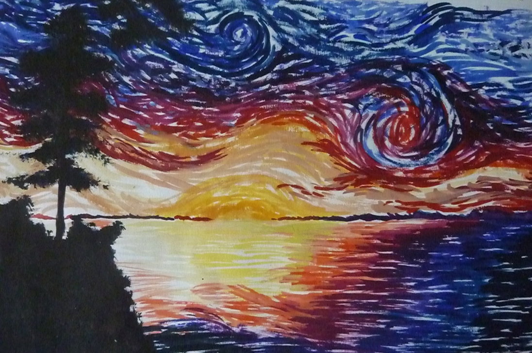 1096x728 Sunset - Van Gogh Painting Style