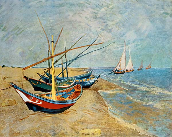 600x478 Fishing Boats On The Beach - Van Gogh Sailboat Painting