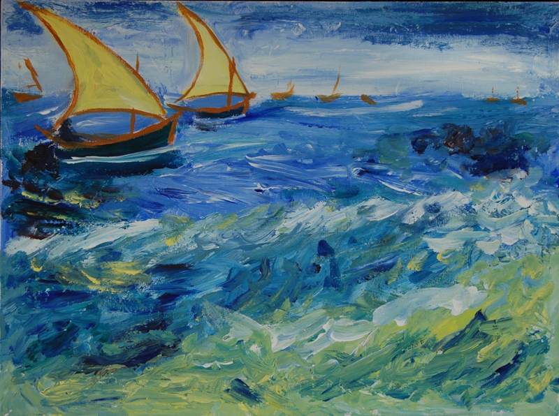 800x596 Stormy Sea - Van Gogh Sailboat Painting