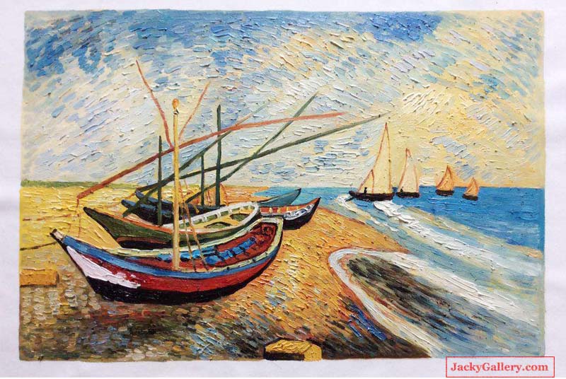 800x536 Fishing Boats On The Beach - Van Gogh Sailboat Painting