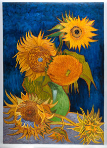 216x300 Vase With Five Sunflowers Van Gogh Reproduction Van Gogh Studio - Van Gogh Sunflower Painting