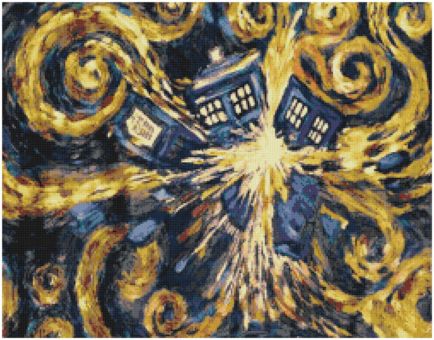 1500x1176 Exploding Tardis Cross Stitch Pattern Doctor Who - Van Gogh Tardis Painting