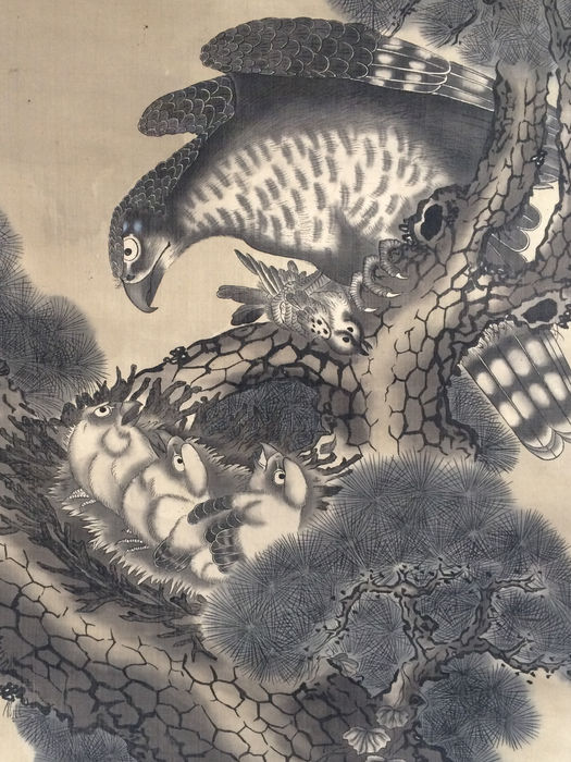 525x700 Large Japanese Hanging Scroll Painting (Kakejiku) Of Hawk - Van Hawk Painting