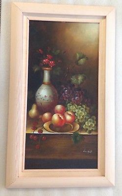 249x400 Original Oil Painting By Van Hunt, Signed, Framed, Fruitvase - Van Hunt Painting