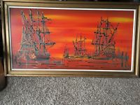 200x150 Vintage Vanguard Studios 1960's Drip Art Pirate Ship Painting. Ebay - Vanguard Painting