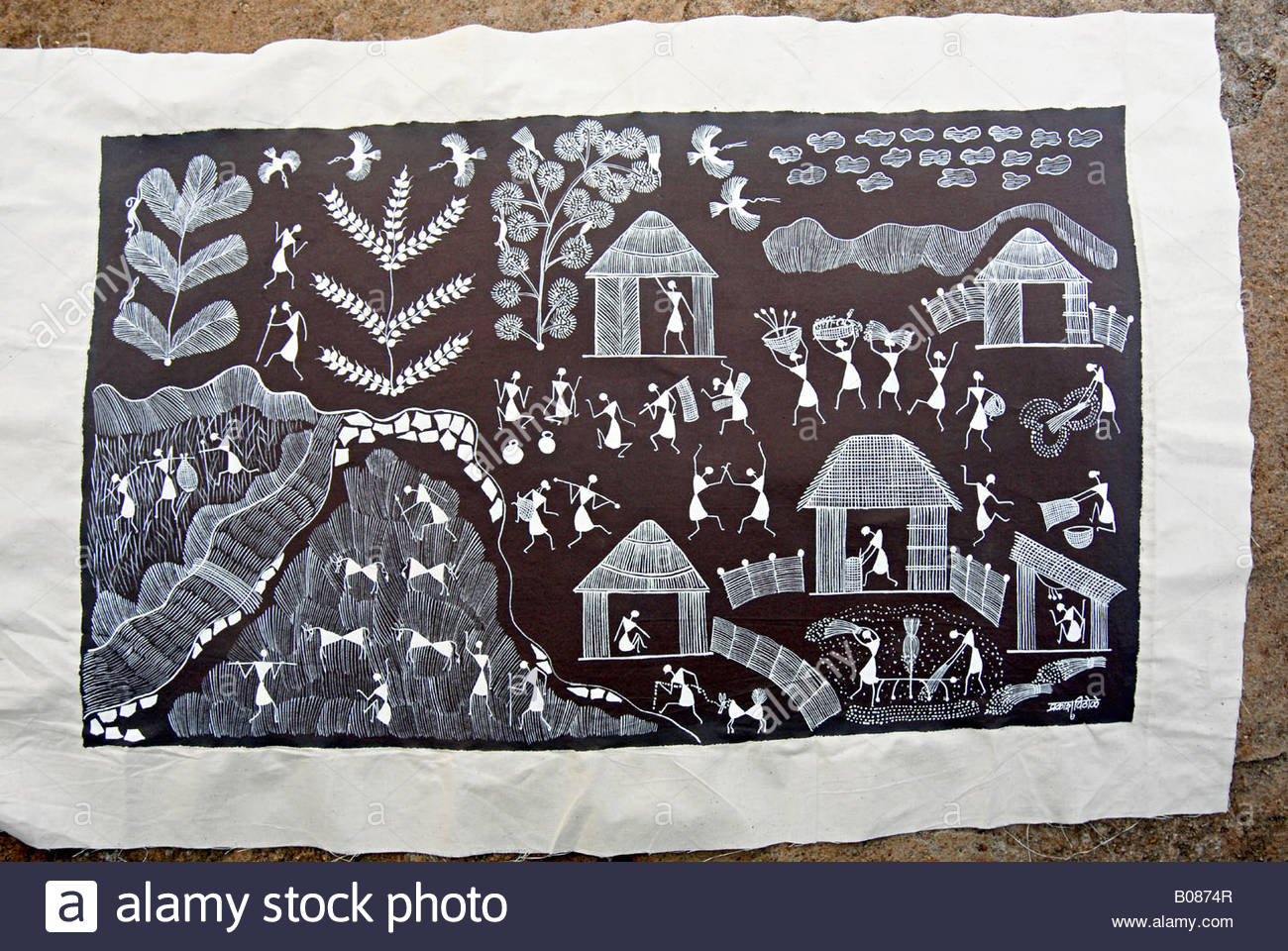 1300x960 Warli Painting On A Piece Of Cloth Stock Photo 17391607 - Varli Painting