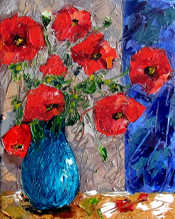 691x864 Floral Painting Flowers In Vase Still Life Art Poppies By Debra - Vase Flower Painting