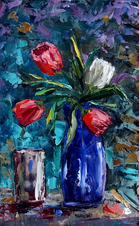 576x936 Floral Art Flowers Painting Tulips In Vase Paintings Fine Art By - Vase Flower Painting