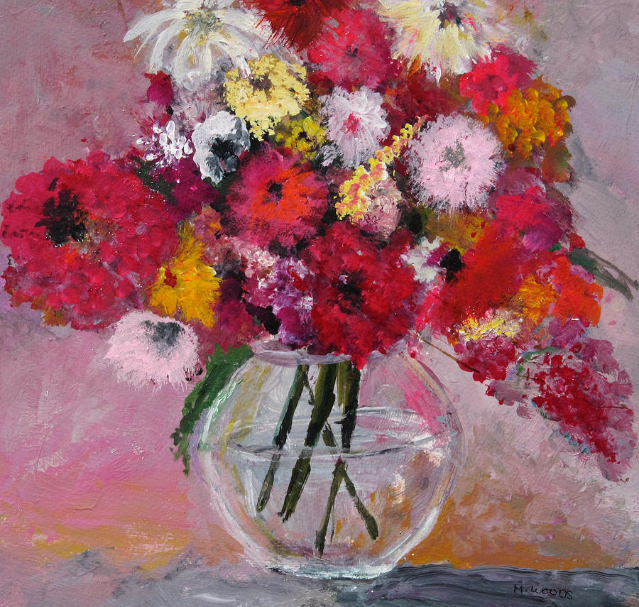 900x855 Flowers In A Glass Vase Painting By Marilyn Woods - Vase Flower Painting