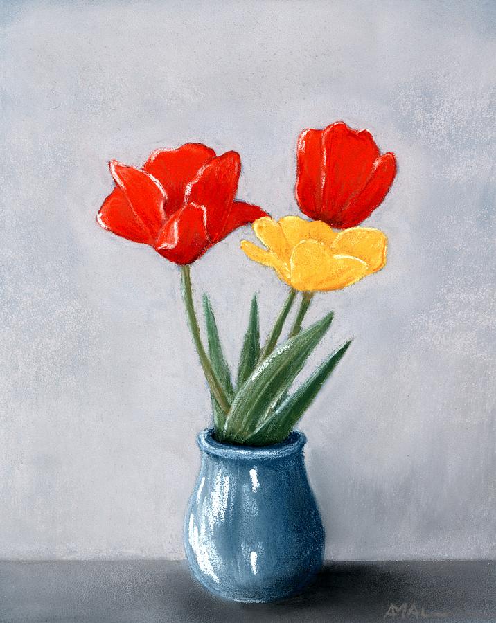 716x900 Three Flowers In A Vase Painting By Anastasiya Malakhova - Vase Flower Painting