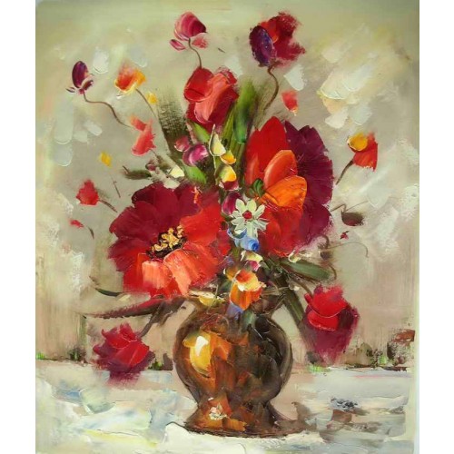 500x500 Dark Gold Vase With Flowers - Vase Flower Painting