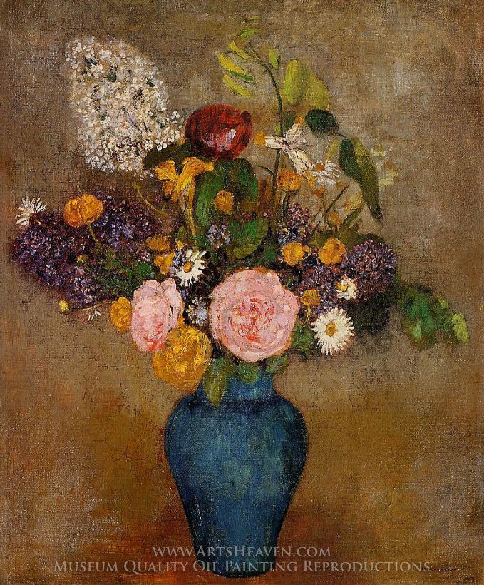 679x820 Blue Vase Of Flowers Odilon Redon, Paintings And Canvases - Vase Of Flowers Painting