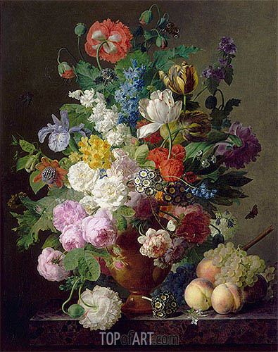 395x500 Vase Of Flowers, Grapes And Peaches Van Dael Painting - Vase Of Flowers Painting