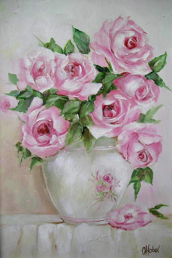 601x900 Rose Vase Painting By Chris Hobel - Vase Of Roses Painting