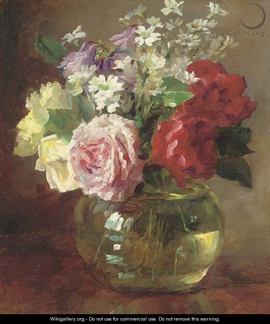 550x660 Roses And Daisies In A Glass Vase - Vase Of Roses Painting