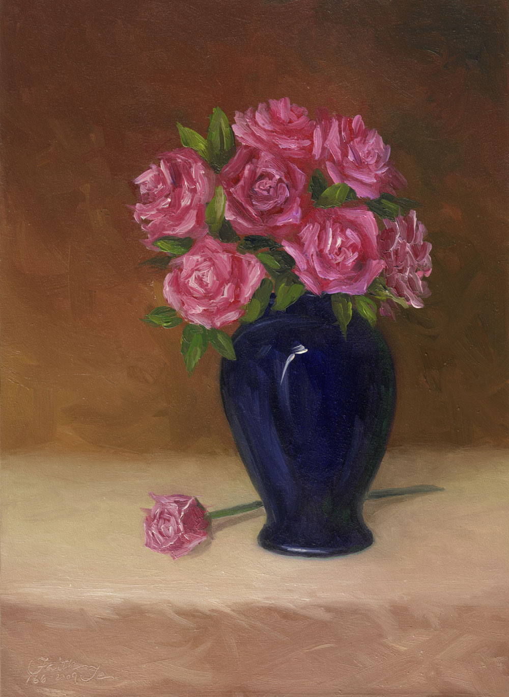 1000x1367 Roses In Blue Vase - Vase Of Roses Painting