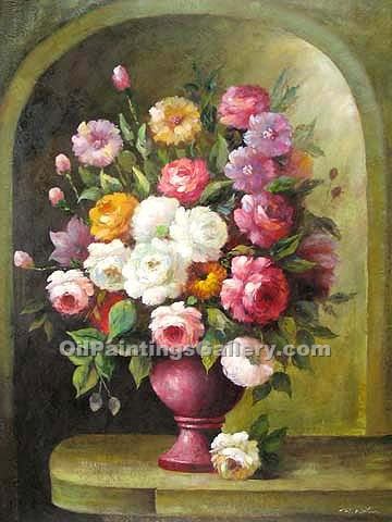 360x480 Roses In A Pink Vase (Painting Id Sl 4575 Ka) - Vase Of Roses Painting