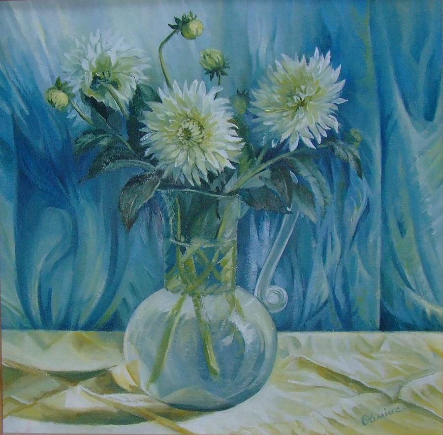 900x884 Flowers In Glass Vase Painting By Elena Oleniuc - Vase Painting
